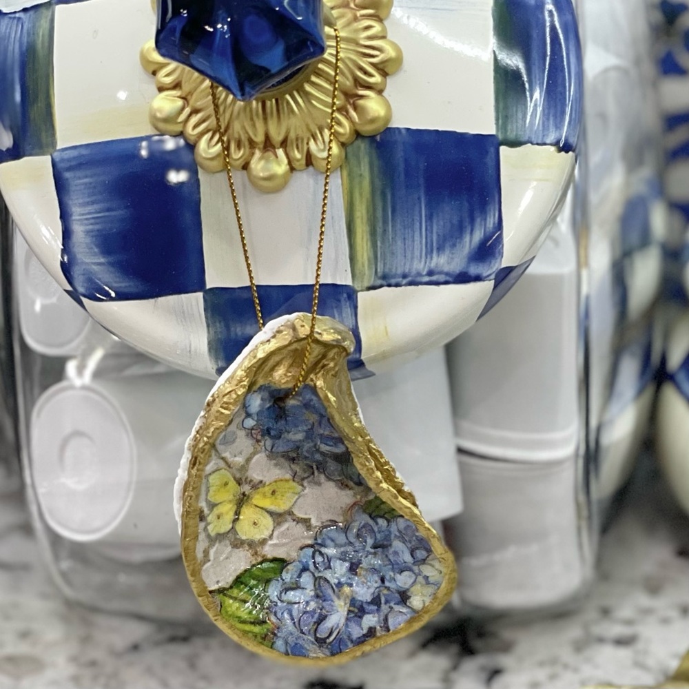 Hand Crafted Hydrangea Oyster Shell Ornament GIFT WRAPPED